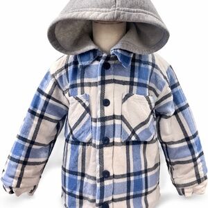 Toddler Boys Plaid Hooded Jacket/Shacket – Size 4T – Blue & Gray